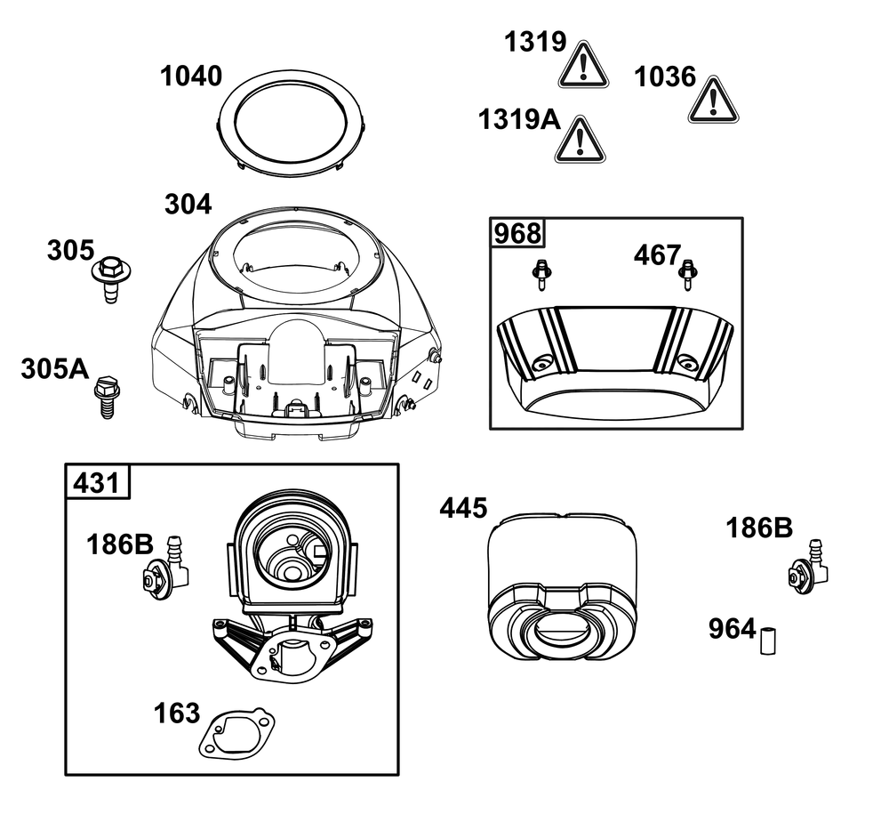 Blower Housing And Air Cleaner Group Diagram and Parts List for 44U877-0012-B5 400000 - 699999 Briggs and Stratton Engine